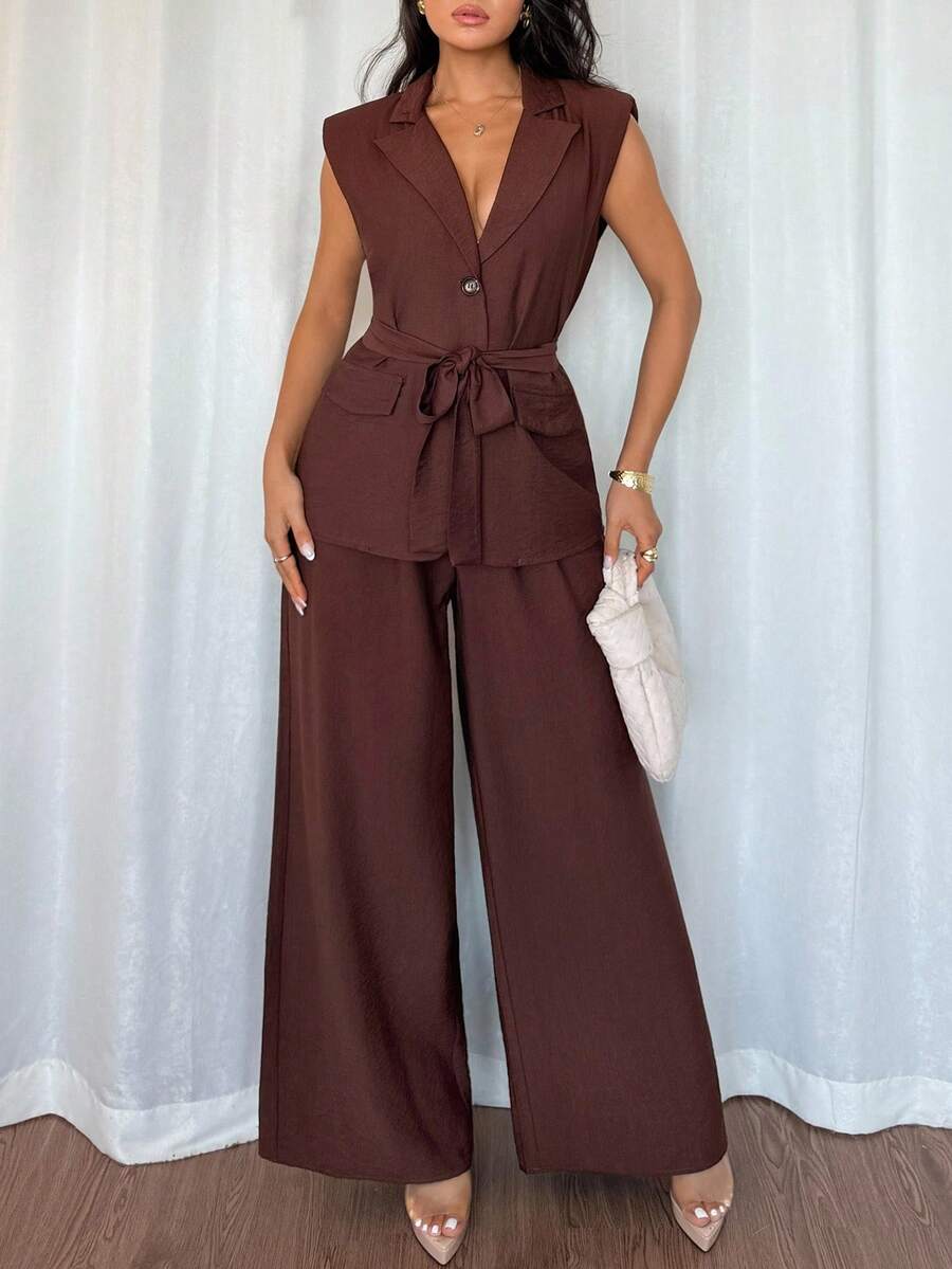 Elenzga Women's Fashionable Casual Minimalist Elegant Business Suit Set, Suitable For Early Autumn And Summer