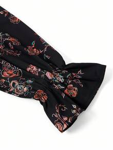 Ellevyn Women's Elegant Floral Print Commuter Dress - Black - View 6