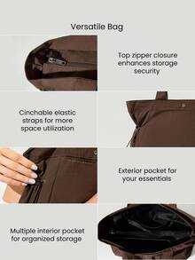 GLOWMODE 18L NylonZipper Pocketed Tote Bag Beach Travel Daily Casual Travel Bag - Mocha Brown - View 4