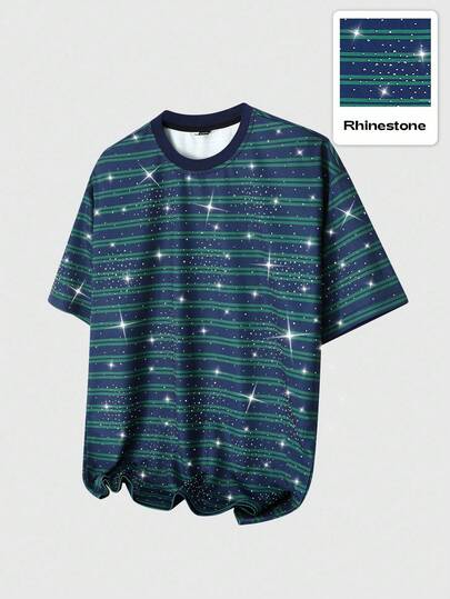 Street Life Men's Striped Rhinestone Embellished Short Sleeve T-Shirt