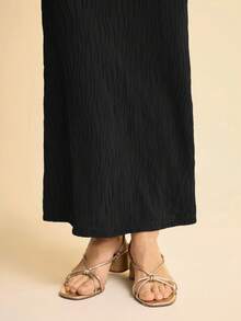 CAJUNI Women's Wavy Texture Knit Fabric Spaghetti Strap Backless Fitted Vacation Dress, Sexy Summer