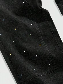 ROMWE MEN Street Life Men's Loose Fit Jeans With Sparkling Diamond Waistband