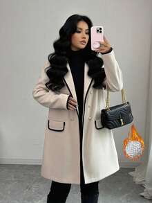 Elenzga 杏色优雅中长款女式大衣，休闲约会皆宜，冬季款 - 杏色 - 查看 3