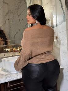 NU&NOW Plus Size Women's Off Shoulder Cable Knit Diamond Pattern Pullover Sweater Fall Winter Cloth For Women Autumn - Khaki - View 2