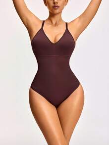 SHAPORA 2 件装无缝塑身衣丁字裤紧身衣套装塑身提臀带可调节肩带收腹腰大腿控制 - 彩色 - 查看 5