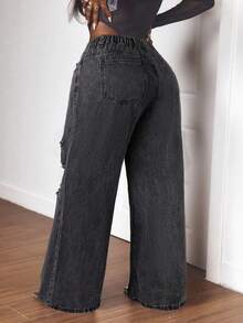 Slaydiva Plus Size Women Loose Fit Ripped Wide Leg Boyfriend Jeans, Fall Women Clothes