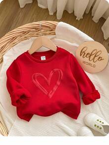 女宝宝可爱休闲简约可爱俏皮爱心图案抓绒纯红色圆领毛衣，适合亲子装、母女装、生日派对、晚宴、演出、婚礼、洗礼、开幕式等场合，日常穿着、上学、旅行、秋冬季皆宜。 - 紅色 - 查看 4