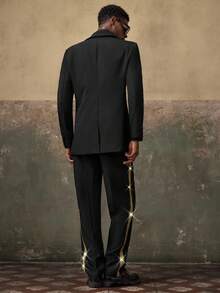 AKNOTIC 2pcs Men's Woven Casual Loose Fit Long Sleeve Jacket And Straight Leg Pants Set - Black - View 4