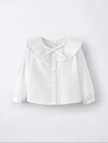 Maija Kids Maija Kids 年轻女孩白色褶皱荷叶边领蝴蝶结休闲长袖衬衫 - 白色 - 查看 1