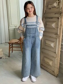 Dazy Kids 女童牛仔背带裤和连体裤，秋季服装 - 藍色 - 查看 3