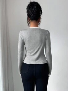 Everyssa Ensemble 2 pièces de veste et gilet élégant en tricot patchwork pour femmes, pour le printemps/automne - Multicolore - Voir 2