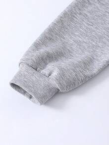 Conjunto de sudadera y pantalón de chándal con estampado de letras y cuello asimétrico para niña preadolescente - Gris - View 5
