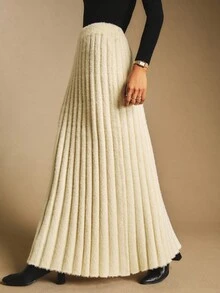 Poéselle Thick Fuzzy Pleated A-Line Sweater Skirt – Cozy Winter Holiday & Christmas, Warm Plush Sweater Skirt For Women 2025,Fuzzy Sweater Skirt,A-Line Long Sweater Skirt,Winter Holiday Skirt,Cozy Christmas,Pleated Sweater Skirt,Warm Plush Sweater Skirt For Winter