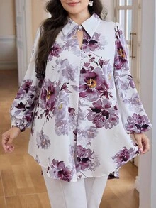 Modelyn Blusa informal con estampado floral, corta por delante y larga por detrás para tallas grandes - Multicolor - Ver 3