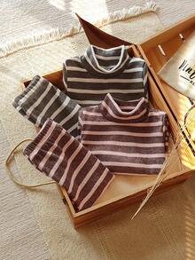 Vintaside Kids 2 piezas Conjunto de camiseta de algodón a rayas para niñas, suave y cómodo, conjunto casual versátil para primavera, otoño e invierno - Multicolor - Ver 1
