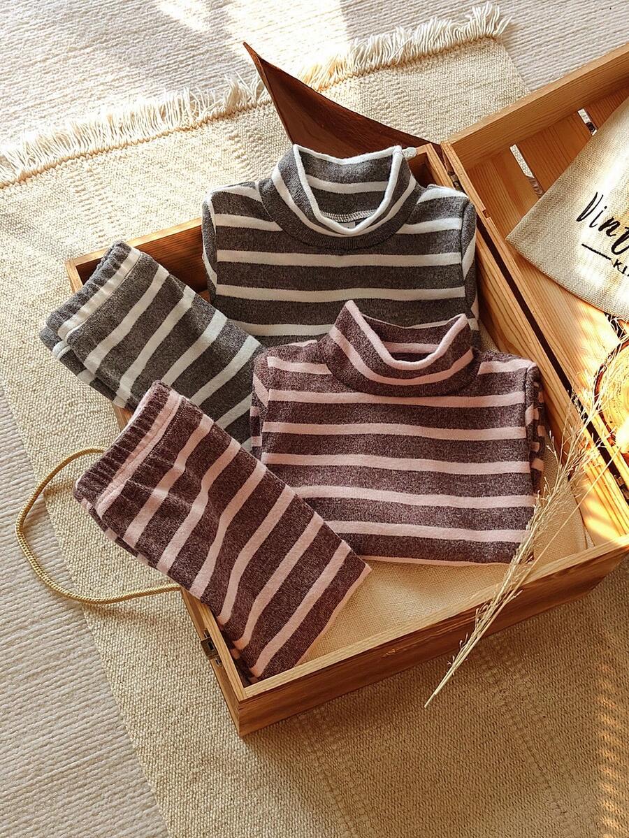 Vintaside Kids 2 piezas Conjunto de camiseta de algodón a rayas para niñas, suave y cómodo, conjunto casual versátil para primavera, otoño e invierno - Multicolor - Ver 1