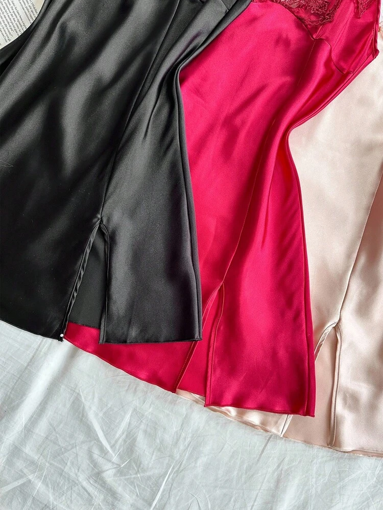 SilkySpell 3 peças/Conjunto Camisola Sexy Bordada com Renda Feminina - Multicolorido - Visão 5