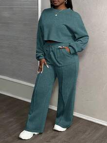 Slaydiva 春夏新款音乐节,复活节,纳什维尔,生日派对,毕业季,学生装,日常休闲,百搭百搭,休闲,度假,邮轮旅行,海滩,日光浴,休闲街头风,雪花印花,宽松运动服,2件套 - 墨綠色 - 查看 7