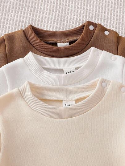 SHEIN Vintaside Kids 6件套女婴休闲纯色连体衣和裤子套装，秋冬季