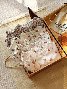 Vintaside Kids 8pcs Baby Girl Outfit Set, Infant Floral Print Long Sleeve Top And Pants Set, Soft & Comfortable Toddler Clothing, Autumn/Spring Fall Winter - Multicolor - View 7