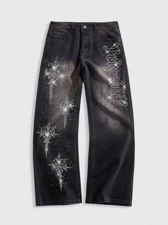 Street Life Herren Jeans mit Strass-Verzierung, geeignet für den Alltag, Frühling/Sommer