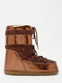 Solezae Giày bốt cổ ngắn buộc dây mũi tròn thời trang ấm áp mùa đông thoải mái cho nữ - màu nâu - Xem 2