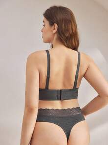 Ocili Plus Size Women Solid Ribbed Casual Comfortable Tube Top Bra (Detachable Strap) - Dark Grey - View 4