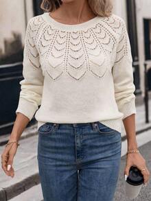 SHEIN Áo cánh dài tay cổ tròn màu trơn cho nữ mặc thường ngày năm mới - Màu be - Xem 3