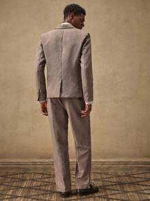 AKNOTIC Business Casual 2 件男士休闲宽松梭织西装外套和直筒裤套装 - 卡其色 - 查看 5