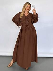 Auralis Vestido de lino talla grande para mujer, vestido simple y elegante de manga larga, ropa casual de mujer para otoño e invierno, nuevo vestido plisado con cintura anudada y dobladillo ancho, vestidos de mujer para otoño, vestidos formales de mujer, vestidos elegantes de mujer, vestido de fiesta, vestido de Acción de Gracias, vestido de mujer de algodón y lino