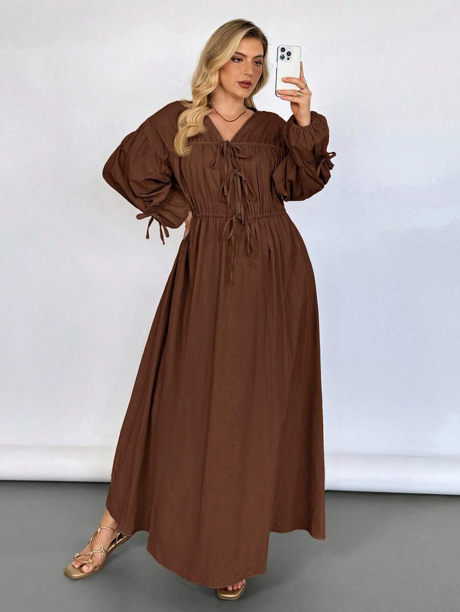 Auralis Vestido de lino talla grande para mujer, vestido simple y elegante de manga larga, ropa casual de mujer para otoño e invierno, nuevo vestido plisado con cintura anudada y dobladillo ancho, vestidos de mujer para otoño, vestidos formales de mujer, vestidos elegantes de mujer, vestido de fiesta, vestido de Acción de Gracias, vestido de mujer de algodón y lino