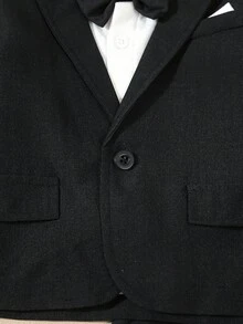 SHEIN 2pcs Baby Boys Elegant Formal Gentleman Suit Set, Including Long Sleeve Blazer Jacket With Fake Pockets And Elastic Waist Pants, No Shirt, No Bow Tie, Suitable For Spring/Autumn, 6 Months To 3 Years Old Boys, Formal Outfit For Wedding, Performance, Party, Birthday, Christmas, Graduation Fall Winter
