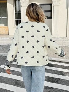 SHEIN Frenchy 女士宽松夹棉大衣，休闲假日风格，冬季 - 杏色 - 查看 2