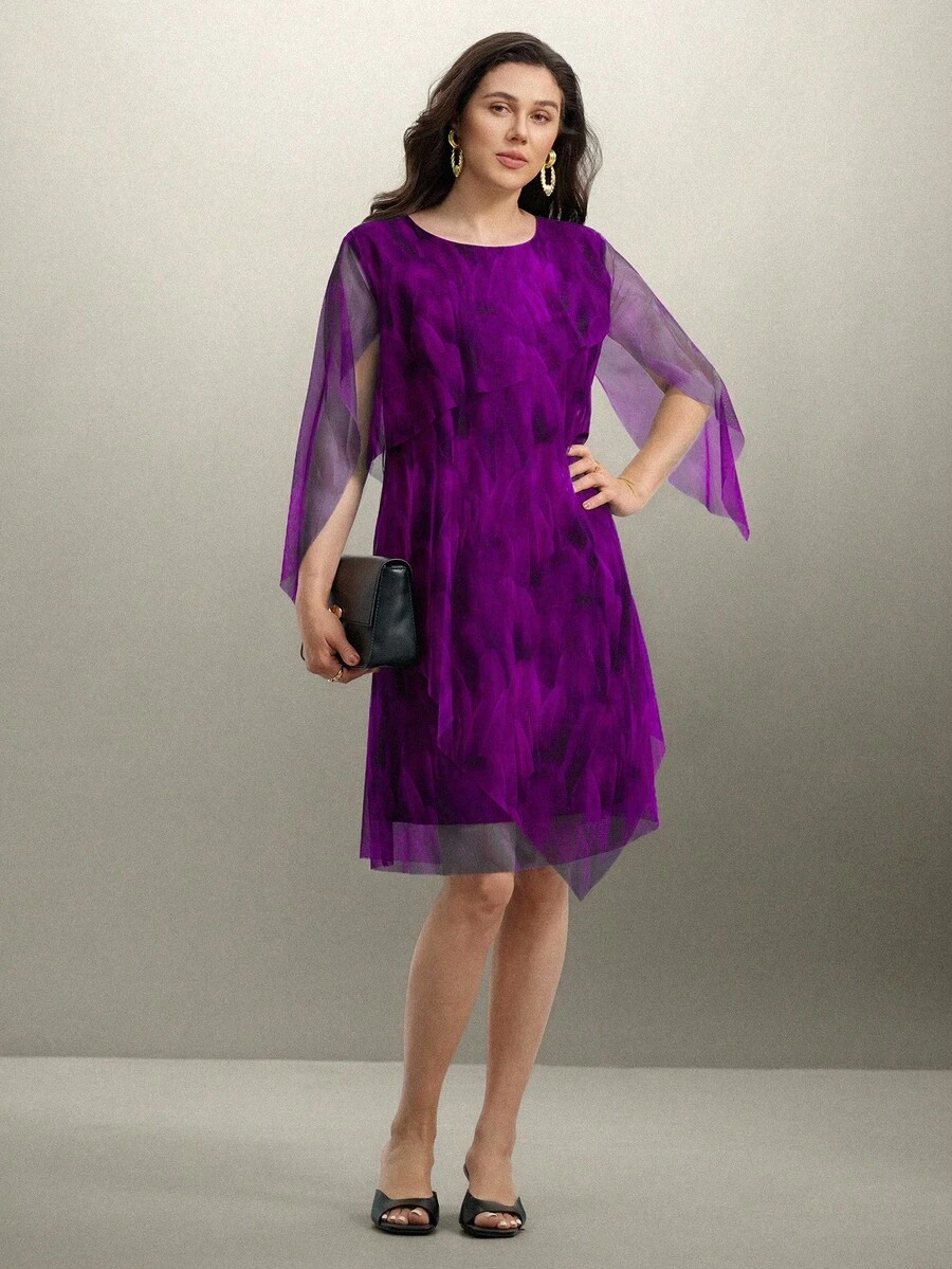 Flouryn Váy dài họa tiết hoa lưới xanh lam thanh lịch cỡ lớn dành cho nữ - Màu tím - Xem 1