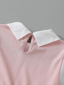 SHEIN 年轻女孩两件套：珍珠装饰修身长袖衬衫 + 修身喇叭裤，春秋季休闲装 - 粉色 - 查看 7