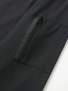 Manfinity Homme 男士休闲纯色袖拉链口袋轻薄夹克，秋季男士棕色夹克，男士休闲夹克，男士轻薄夹克，棕色拉链夹克，男士棕色夹克，男士秋季夹克，秋季男士上衣，长袖咖啡棕色 - 黑色 - 查看 6