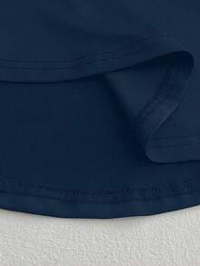 Elenzga 大码女式春秋季露肩长袖收腰A字休闲舒适简约蓝绿色T恤上衣，女士休闲衬衫 - 藏蓝色 - 查看 7