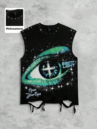 Street Life Canotta da uomo stile punk con stampa grafica da strada, girocollo, senza maniche, con strass e dettagli consumati