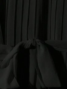 SHEIN Clasi 3 件套大码女士优雅雪纺蝴蝶结腰衬衫和休闲办公室阔腿裤商务休闲装 - 黑色 - 查看 4