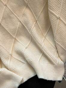 GlowEve CURVE Plus Size Solid Color Embellished Pearl Sweater, Casual For Autumn/Winter - Beige - View 5