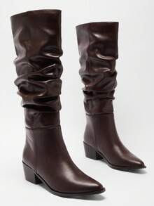 Solezae Women's Glamorous Pointy Toe Block Heel Knee High Slouchy Boots - Chocolate Brown - View 2