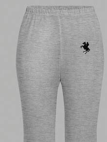 SHEIN 2 件套青少年女孩休闲卡通印花蝴蝶结装饰修身喇叭裤套装，黑色和灰色，秋冬