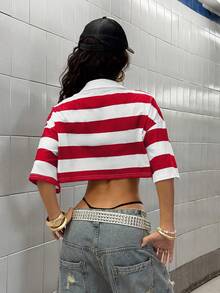 StreetHx Blusa polo de manga corta de uso casual y para ir al trabajo, con rayas azul marino y amarillas, para primavera/verano