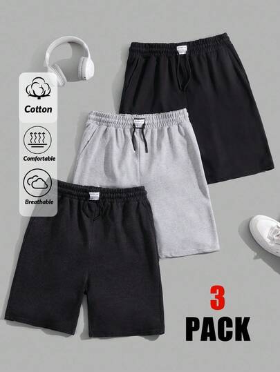 RueChic Men Cottonline 3pcs Pack Drawstring Patched Regular Short