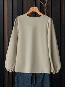 Linhara Plus Size Women's Fashion Casual Elegant Round Neck Loose Flattering Long Sleeve Shirt, Autumn Fall Cloth For Women