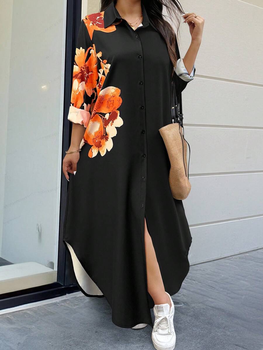 EMERY ROSE 随机印花加大码长袖连衣裙女装 - 彩色 - 查看 1