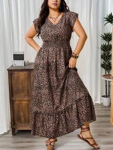 SHEIN LUNE Plus Size Beach Outfits For Woman Leopard Print Long Vacation Casual Fourth Of July Dress Boho Summer Boho Old Money Summer Outfits For Women Rainbow Spring Break Rave Outfits Festival Spring Break Outfits - Multicolor - View 1