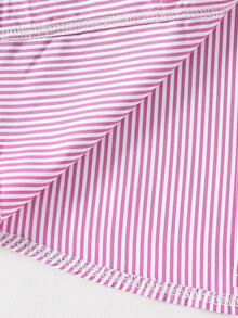1 件女童长袖纽扣条纹衬衫，带刺绣图案，秋季休闲上衣 - 紫色 - 查看 7