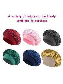 SHEIN 1/2pcs Silk Bonnet For Sleeping, Satin Hair Bonnets, Soft Elastic Band Silk Sleep Cap, Silk Hair Wrap For Curly Hair, Hair Bonnets For Women Sleeping,Silk Hair Wrap,Elastic Wide Band Silk Sleep Cap,Soft And Breathable, Ideal For Overnight Curls Preservation, All-Season Shower Caps, Comfortable For Chemotherapy Patients (Black/Powder)