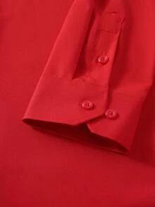 Calvornis 男士纯色简约商务休闲长袖衬衫红色正装衬衫男士商务休闲红色衬衫男士红色纽扣衬衫，适合秋季 - 紅色 - 查看 5